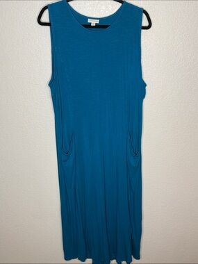 J. Jill Capri Blue Stretch Jersey Maxi Dress with Pockets Size XL Tall